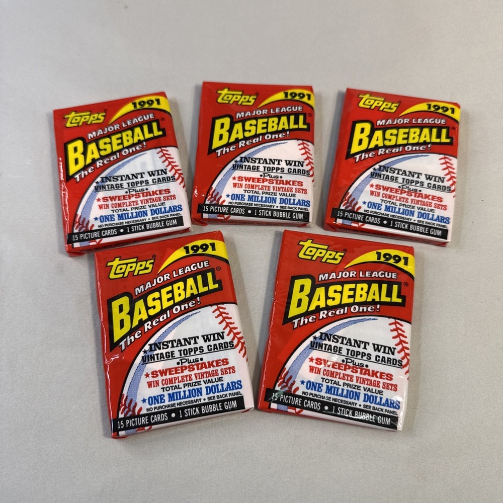 Topps 1991 Baseball Wax Packs Sealed Lot of 5 Unopened Packs